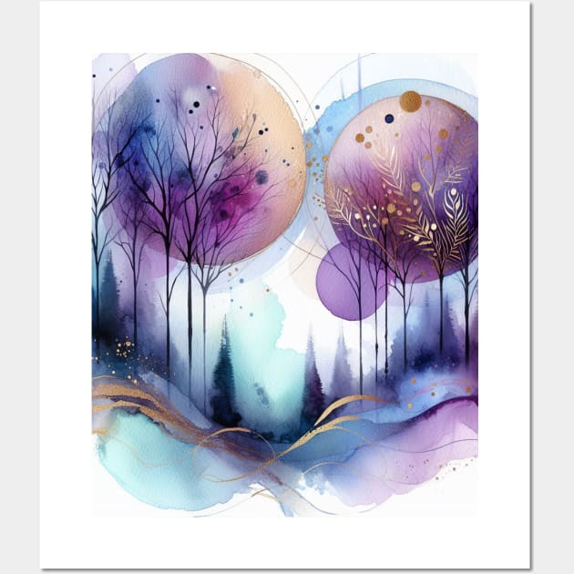 Abstract Watercolor Trees Purple and Gold Wall Art by Heartsake